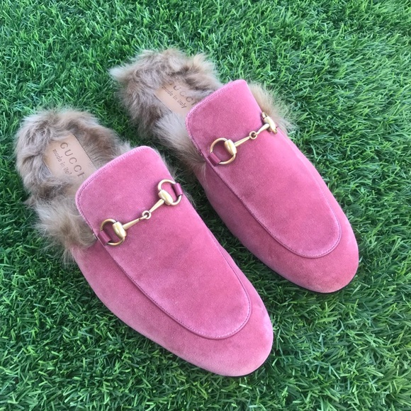 pink fluffy gucci slides